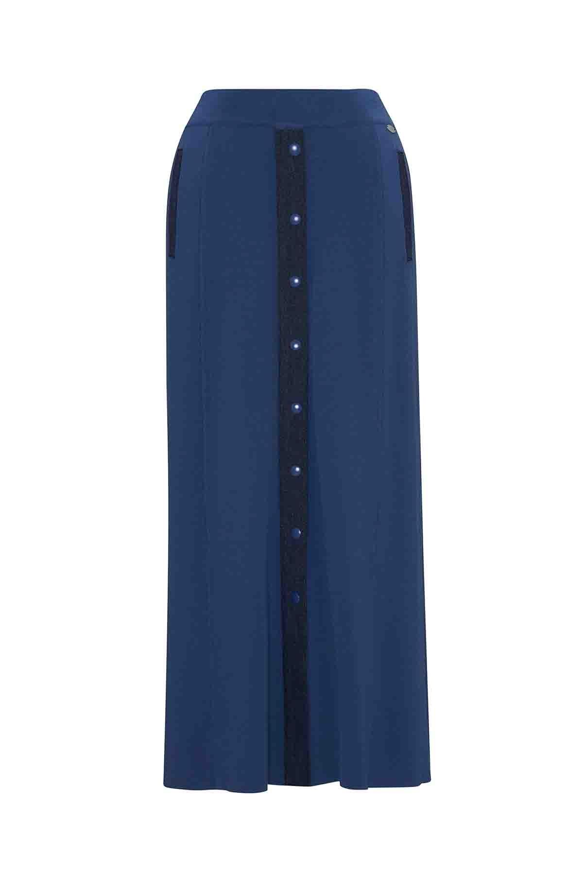 Önü Düğmeli Denim Detaylı Etek