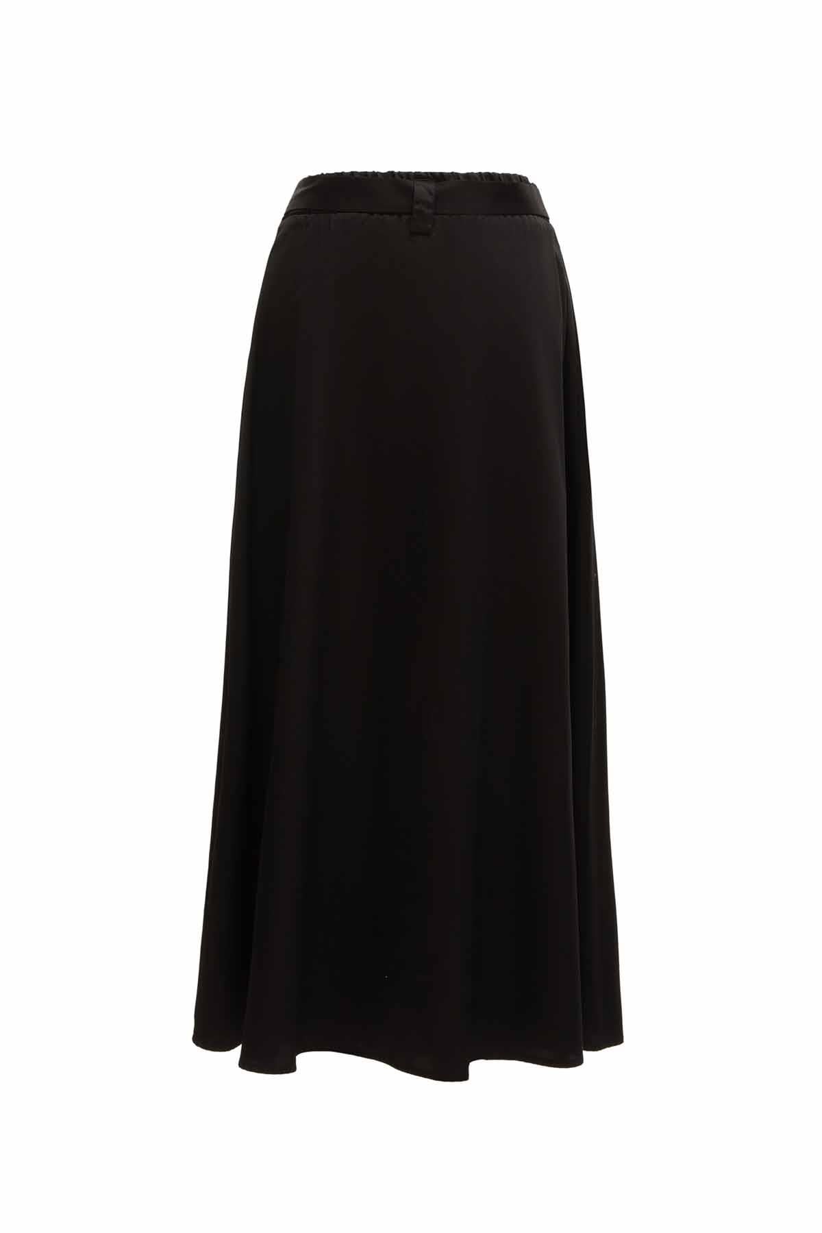 Belted Waist Relaxed Cut Fabric Skirt