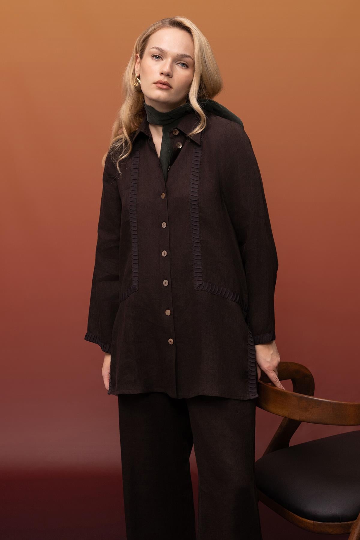 Slit Detailed Shirt Collar Linen Tunic