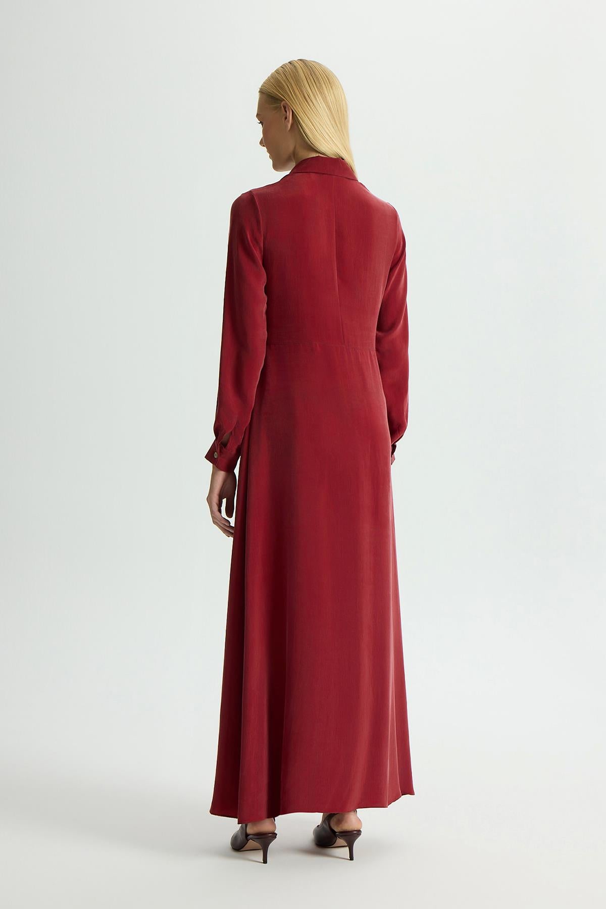 Ön Kısmı Bağlama Detaylı Cupro Elbise