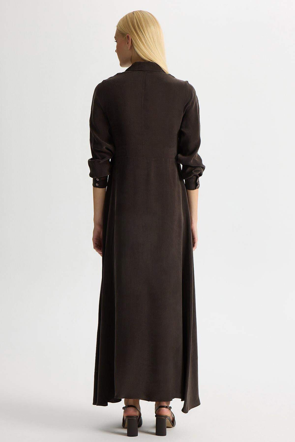 Ön Kısmı Bağlama Detaylı Cupro Elbise