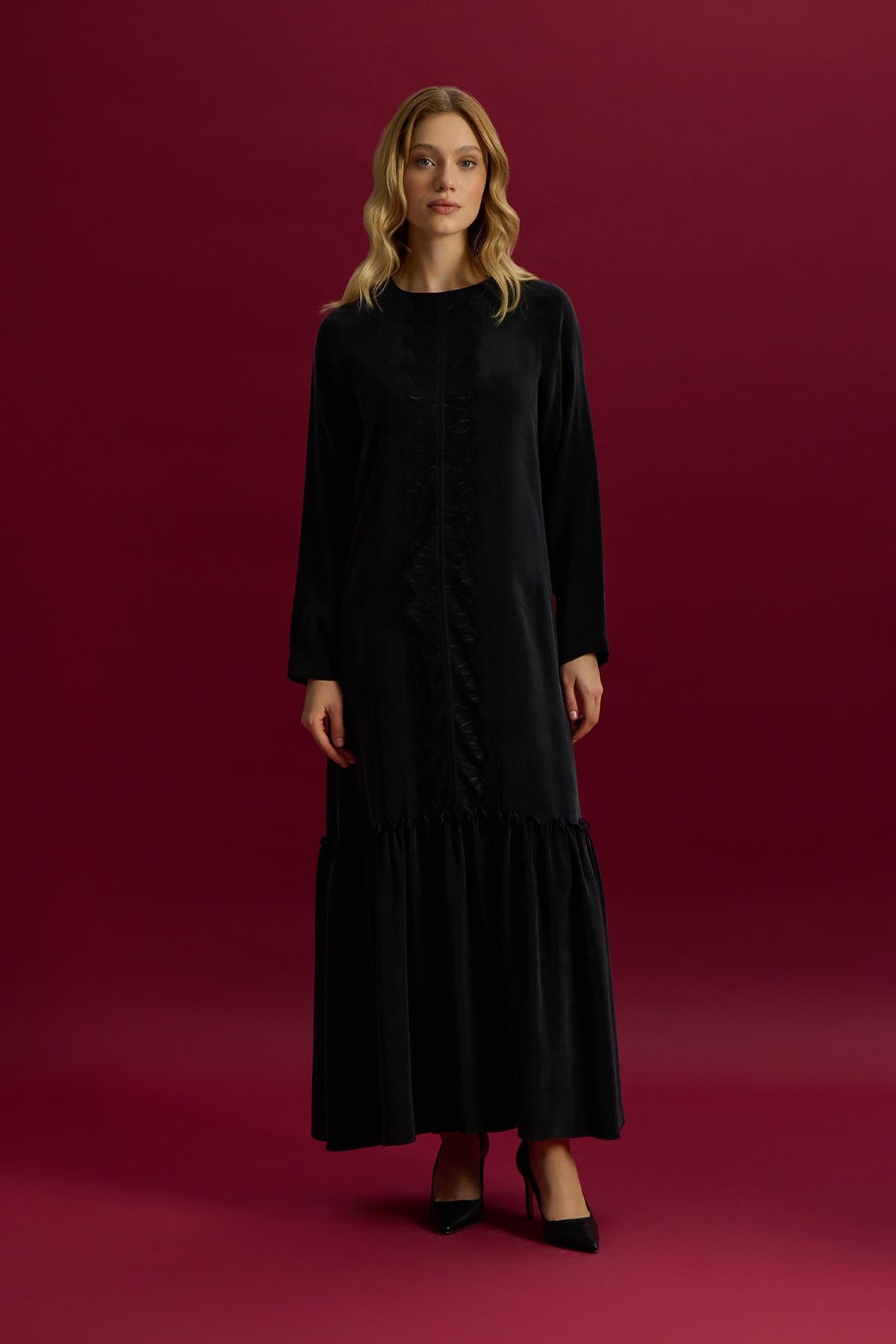 Cupro Dress with Lace Front