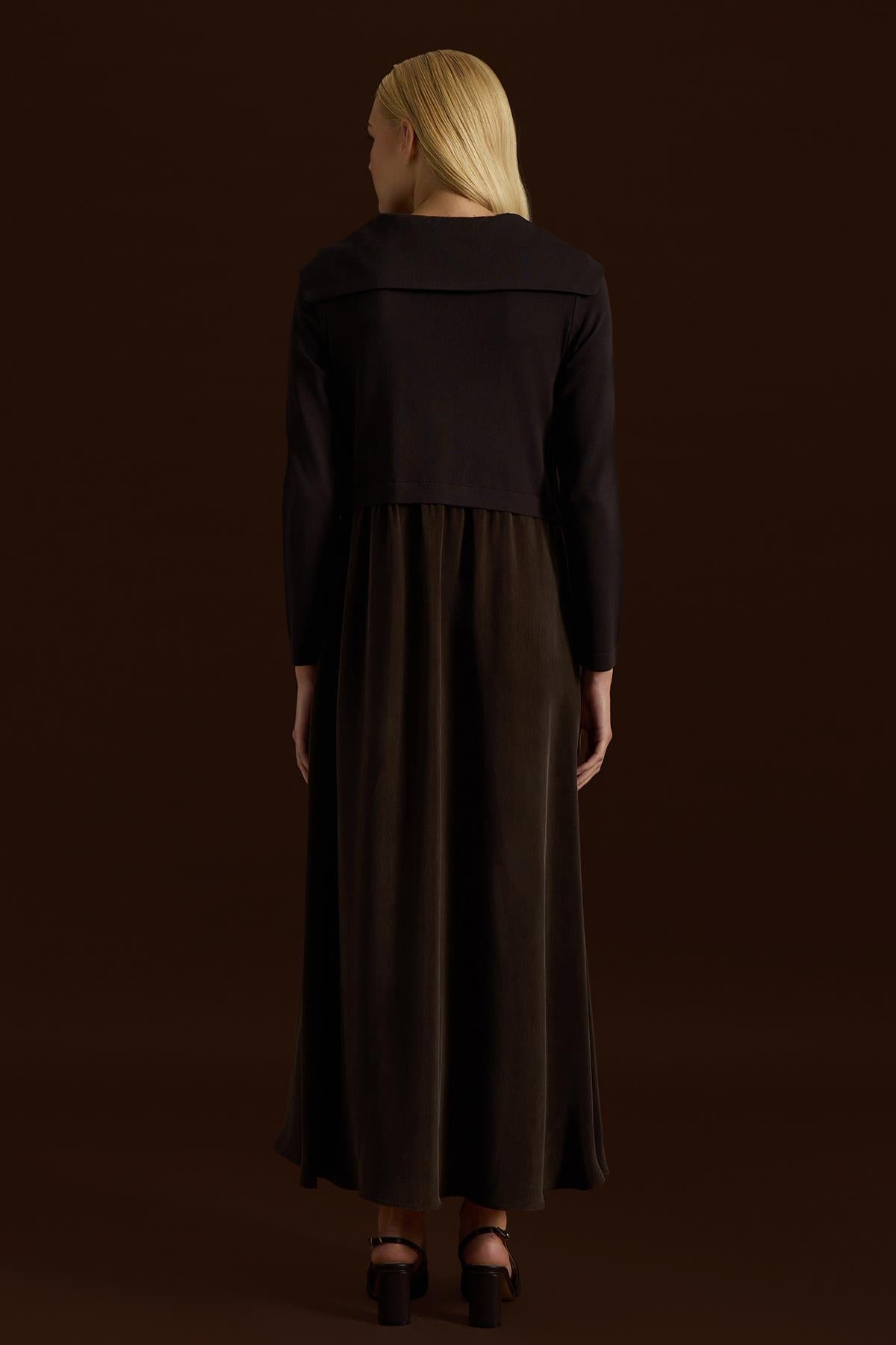 Fermuar Detaylı Yüksek Yakalı Cupro Elbise