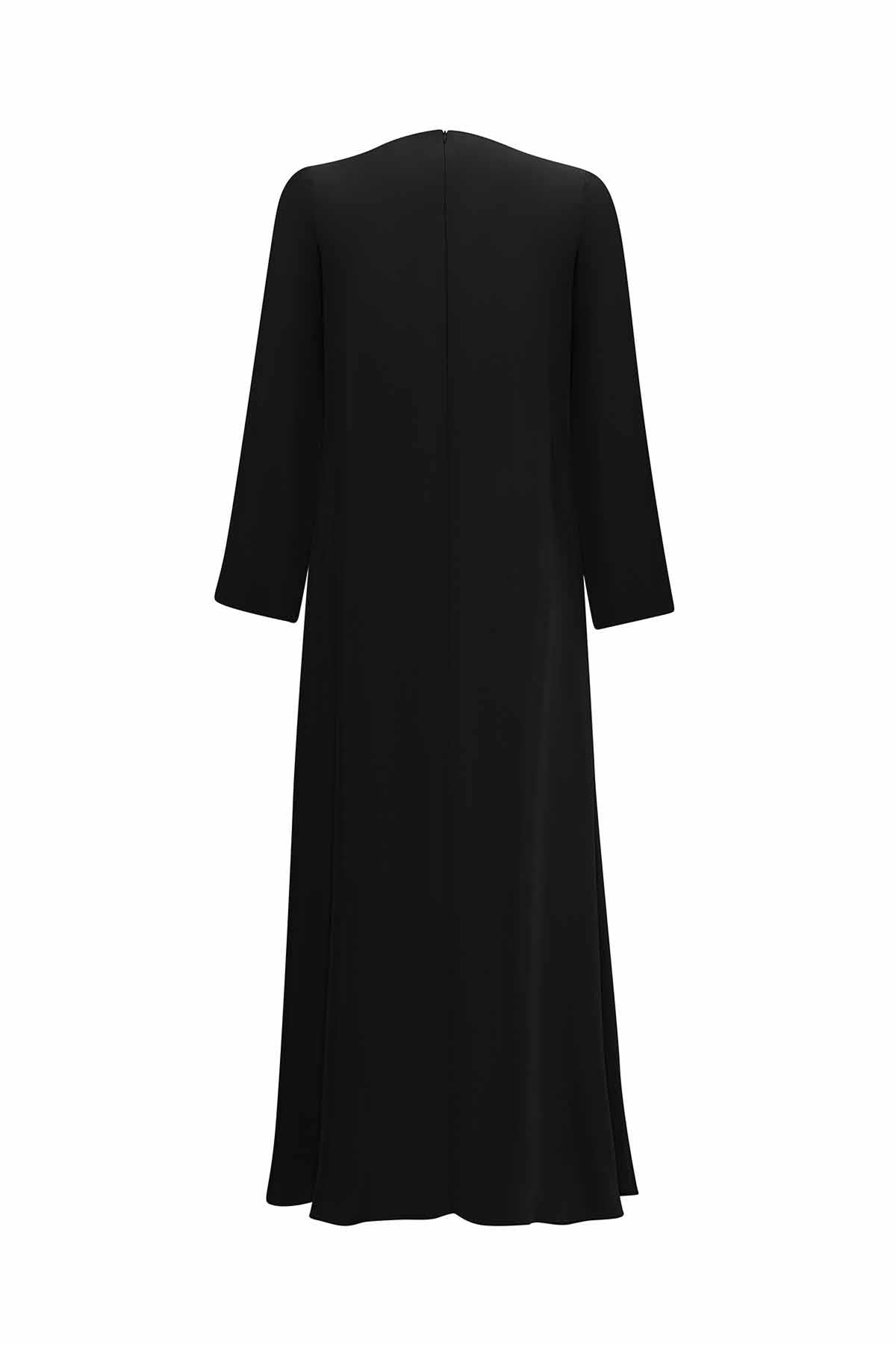 Broş Detaylı A Kesim Cupro Elbise