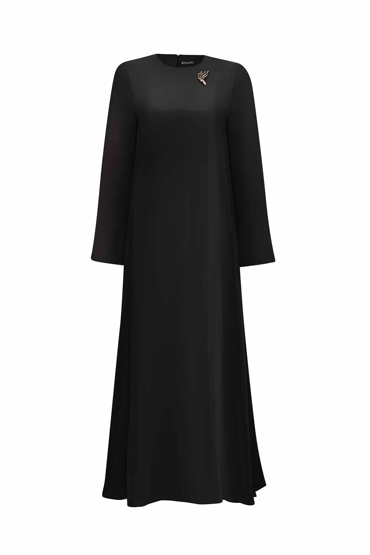 Broş Detaylı A Kesim Cupro Elbise