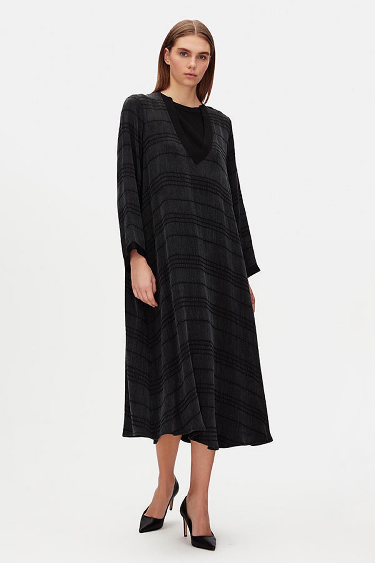 V-Neck Jacquard Cupro Dress