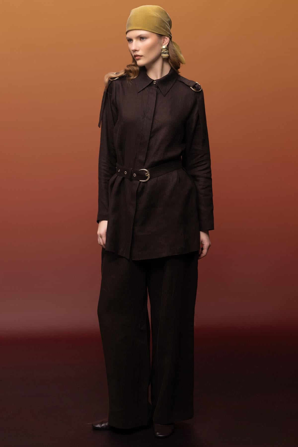 Linen Tunic with Concealed Button Shoulder Detail