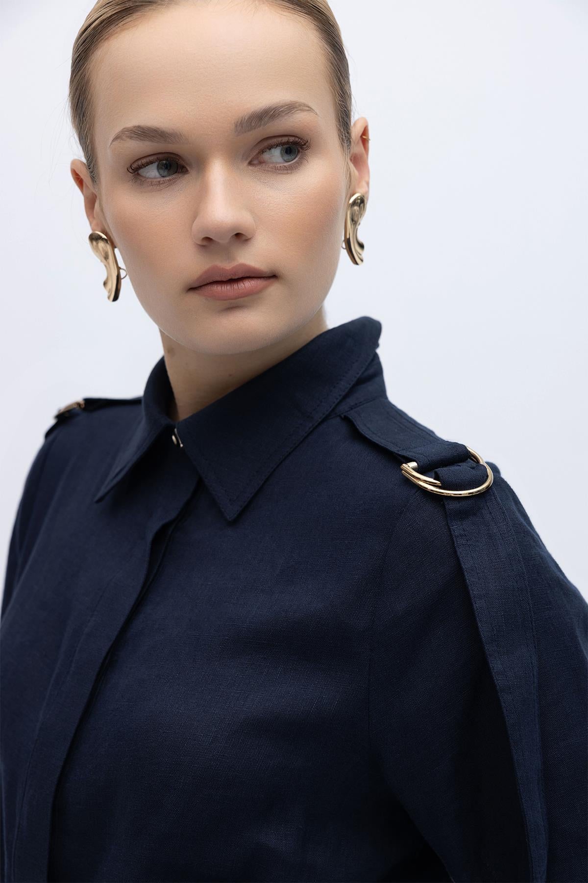 Linen Tunic with Concealed Button Shoulder Detail
