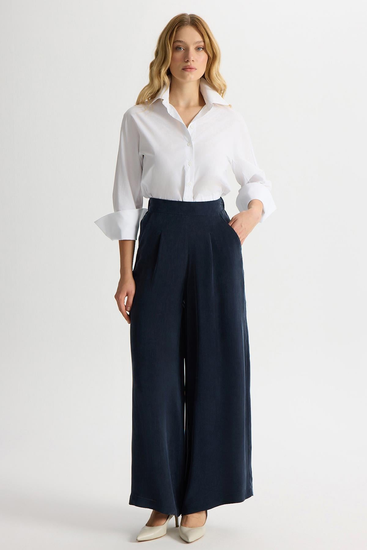 Wide-Leg Cupro Trousers with Pockets