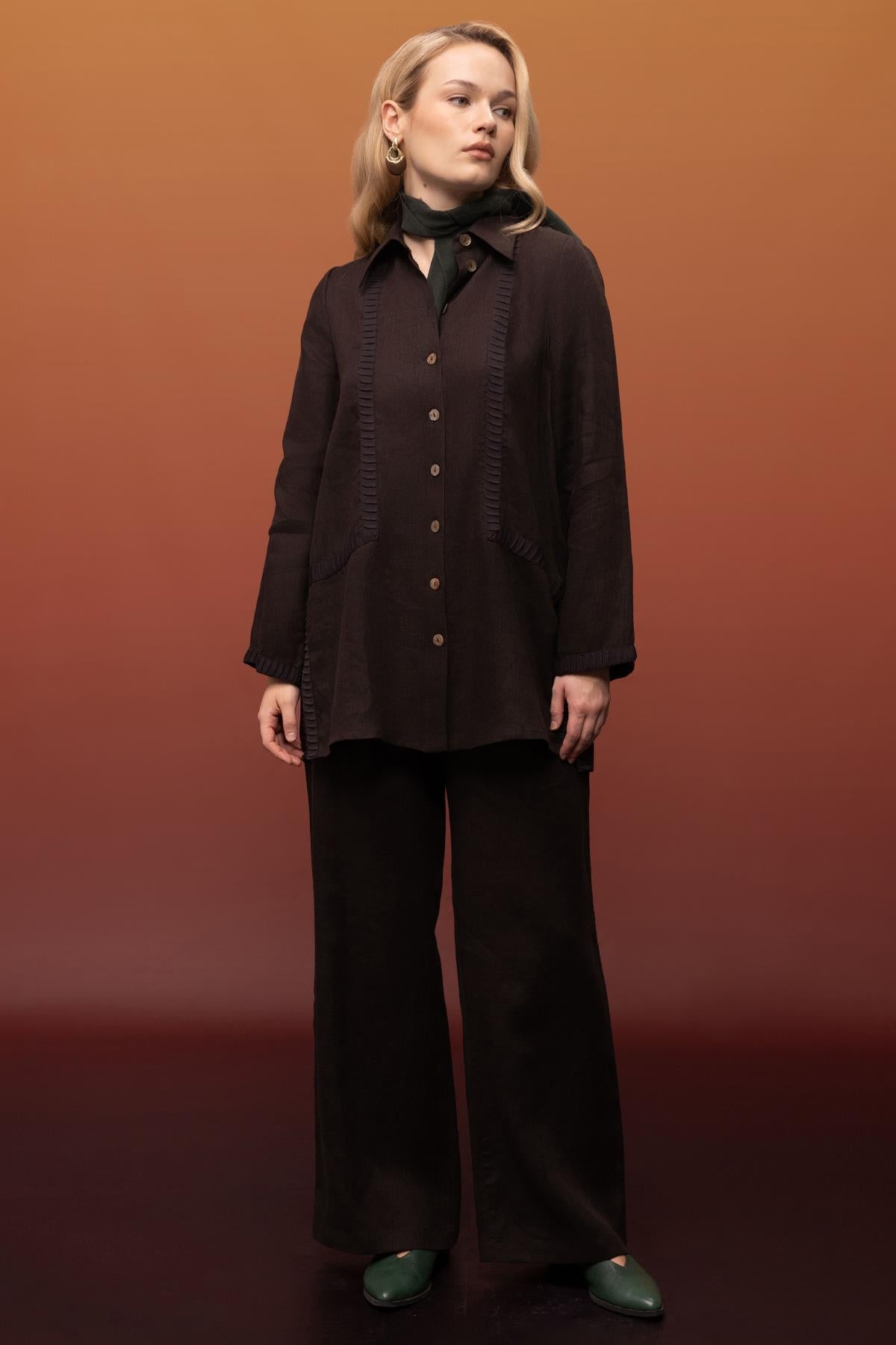 Wide-Leg Linen Trousers with Tuck Details