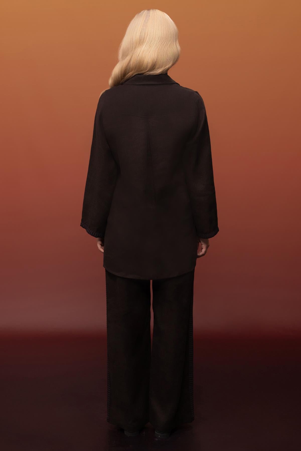 Wide-Leg Linen Trousers with Tuck Details