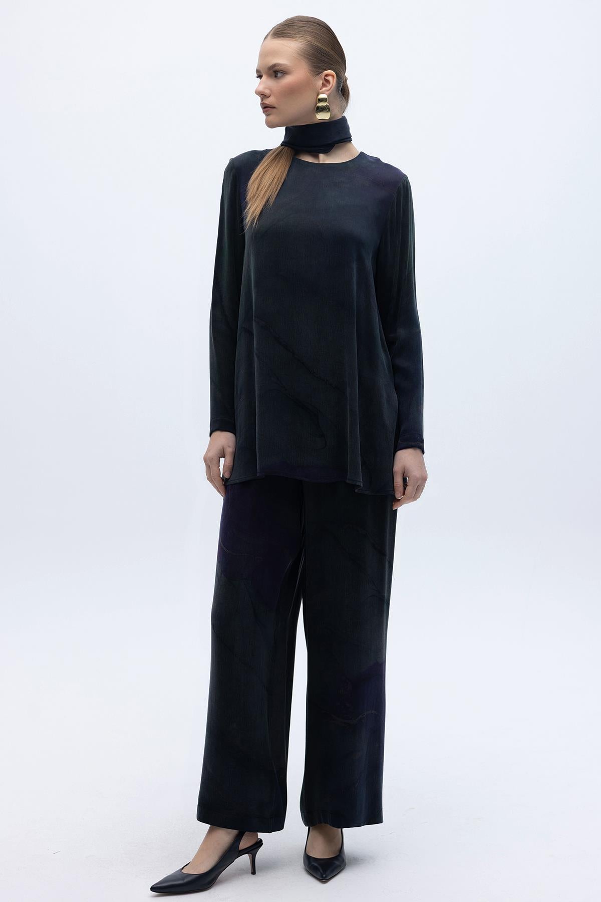 Renkli Desenli Bol Paça Pantolon