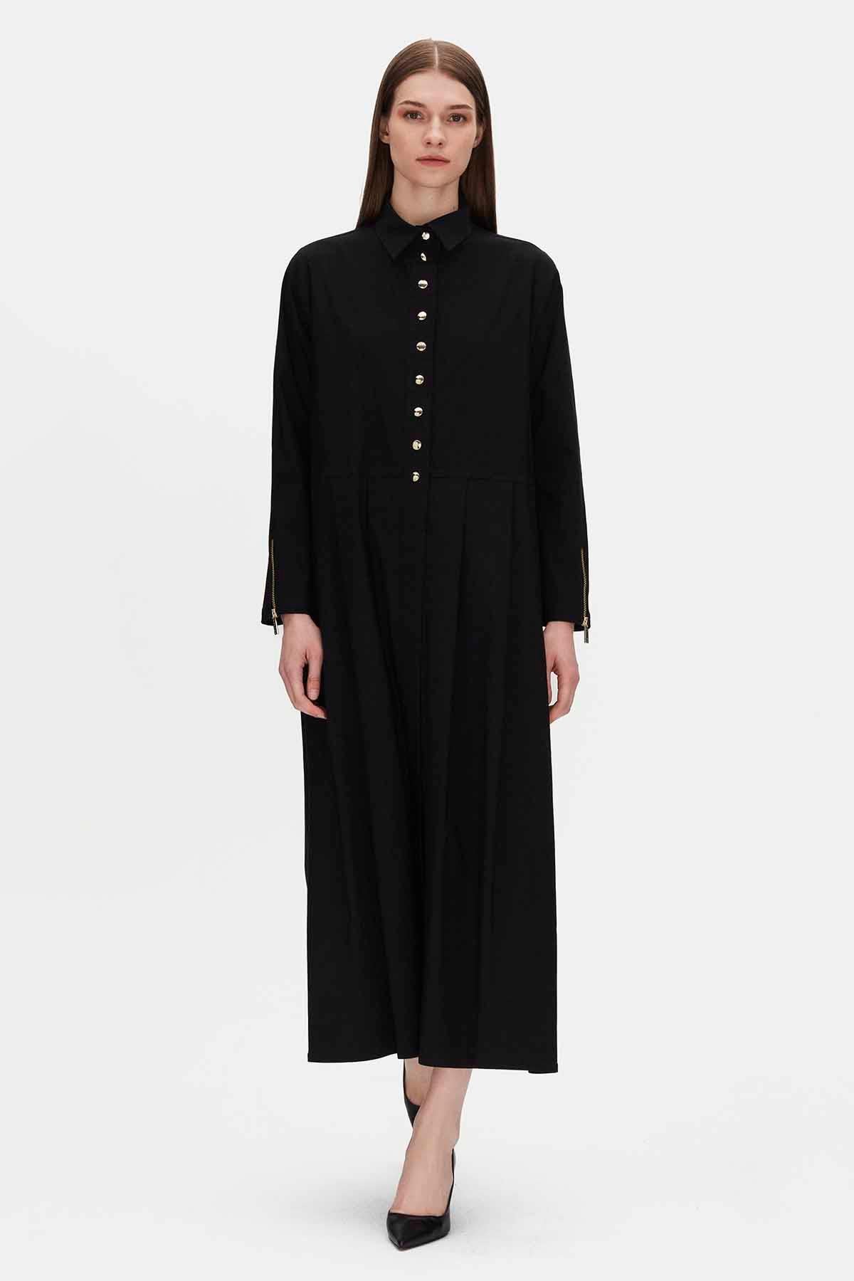 Gömlek Yaka Önden Düğmeli Kol Fermuar Detaylı Kap