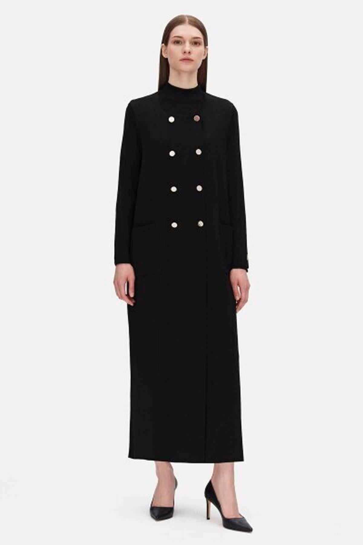 Düğmeli Kruvaze Detaylı Uzun Hırka