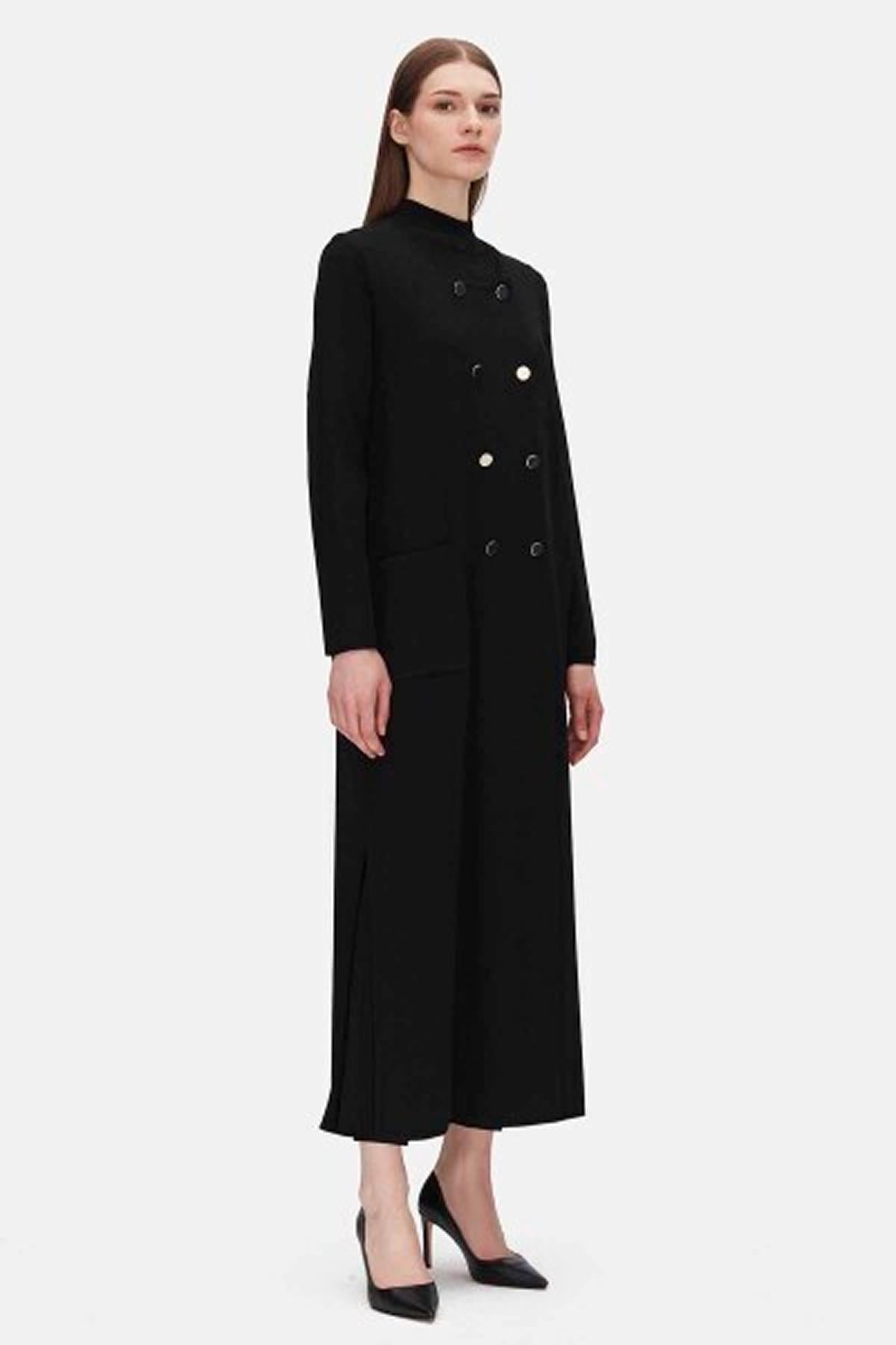 Düğmeli Kruvaze Detaylı Uzun Hırka