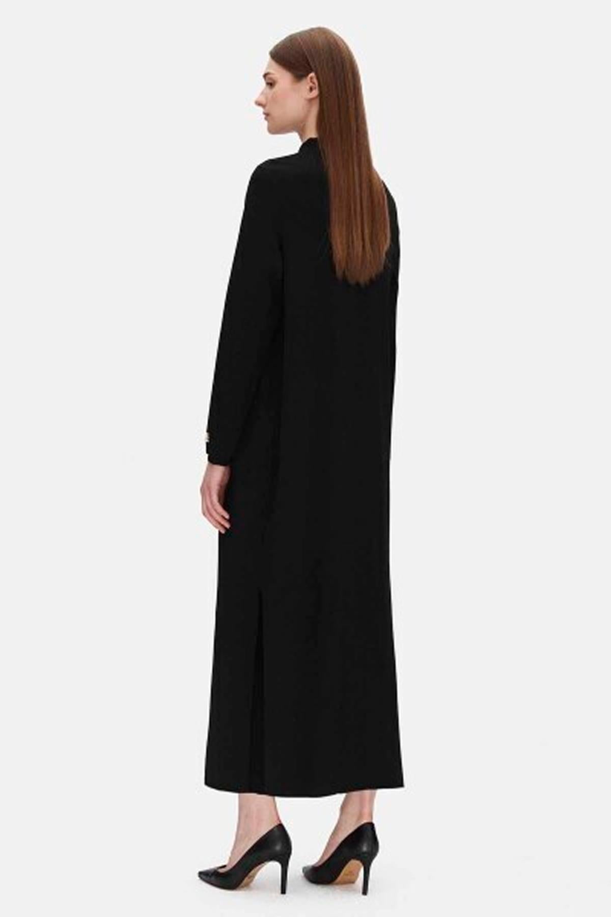 Düğmeli Kruvaze Detaylı Uzun Hırka