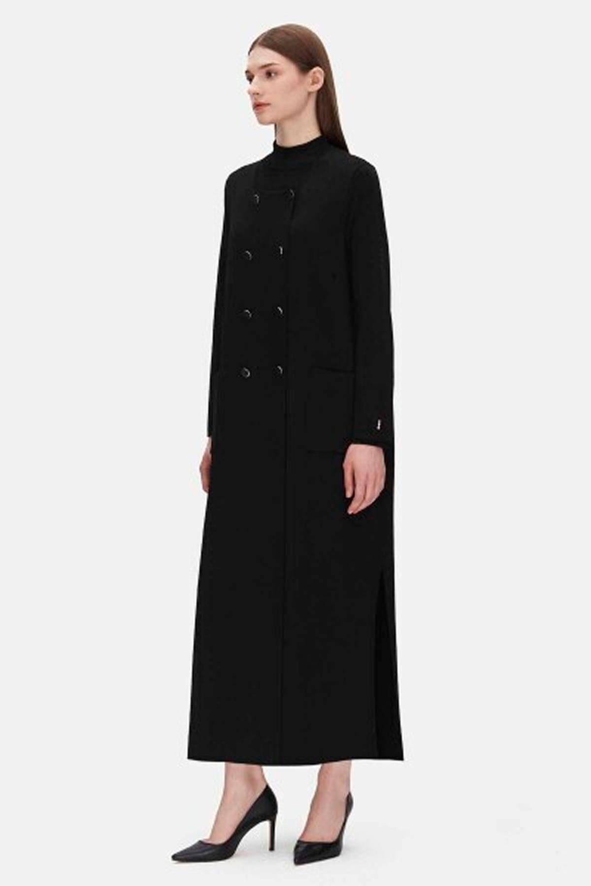 Düğmeli Kruvaze Detaylı Uzun Hırka