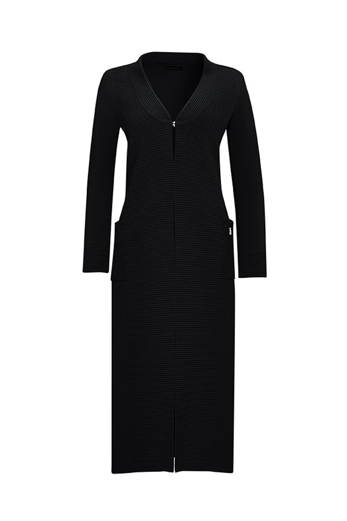 كارديجان طويل بفتحة رقبة على شكل حرف V مع تفاصيل تثبيت