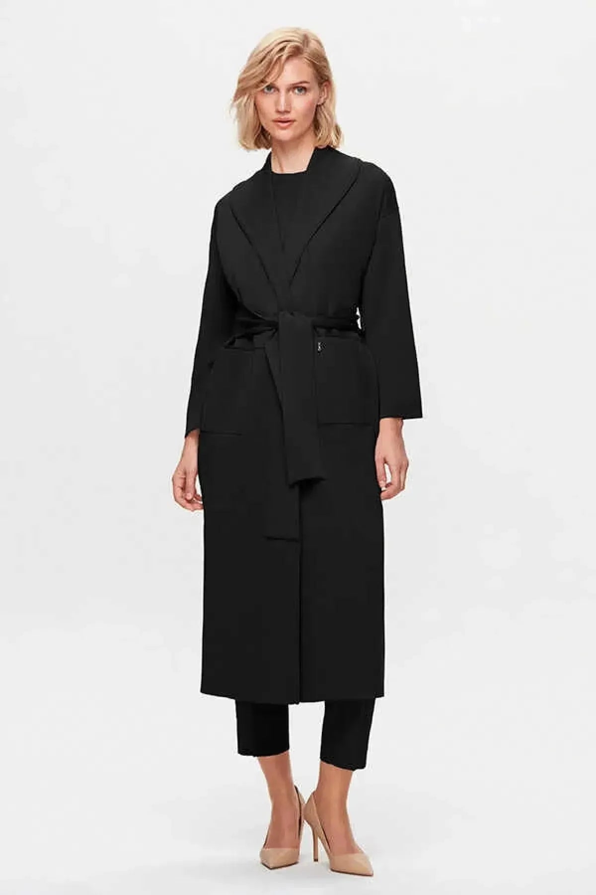 Cardigan with Two Pockets, Belted Waist and Collar Details