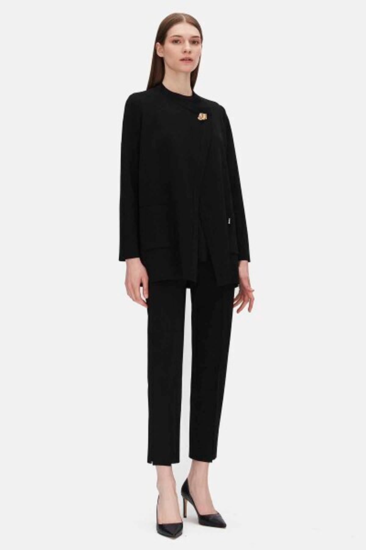Solid Color Cardigan with Accessory Details