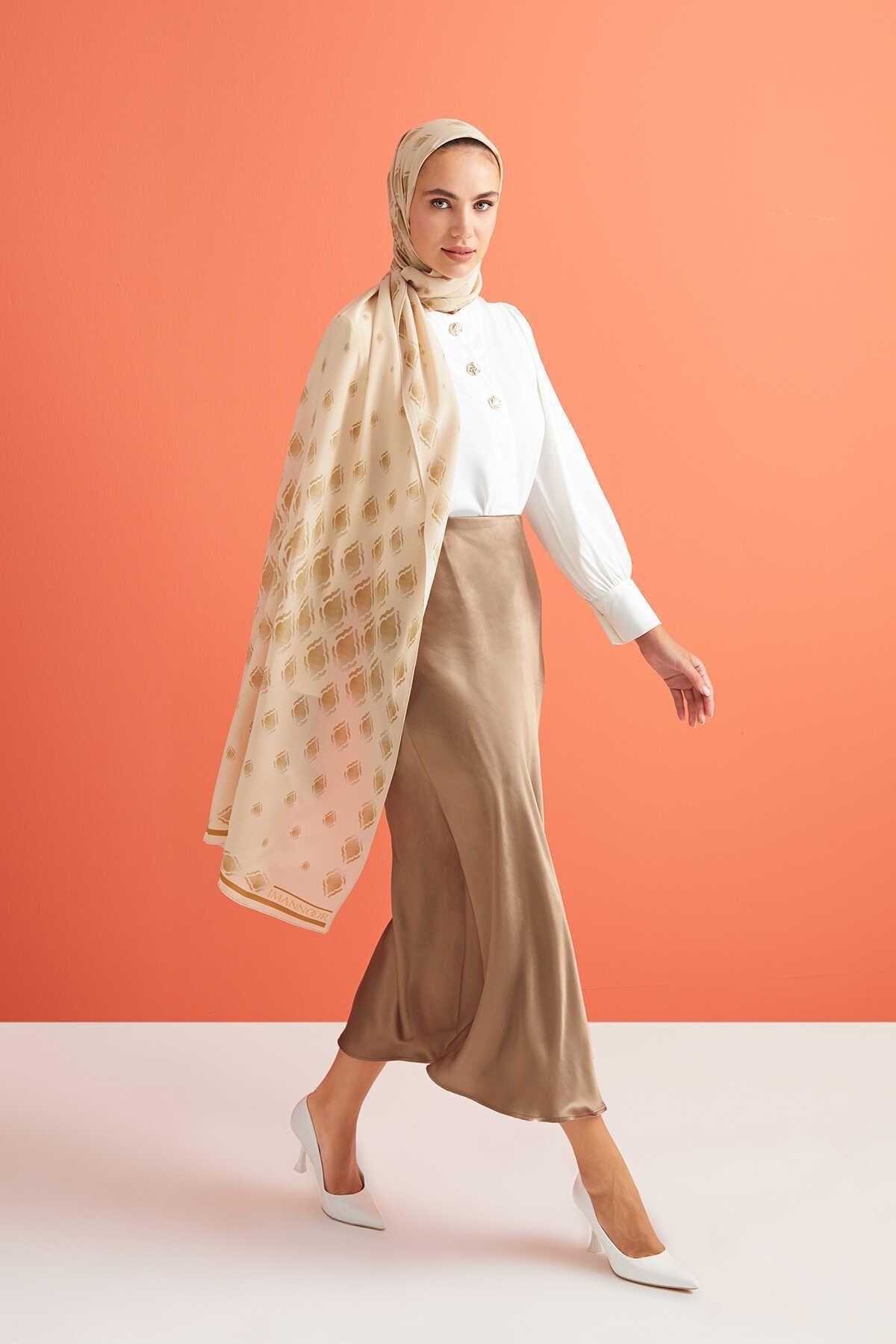 Damla Desenli Krep İpek Şal 80x200 - Eser Giyim