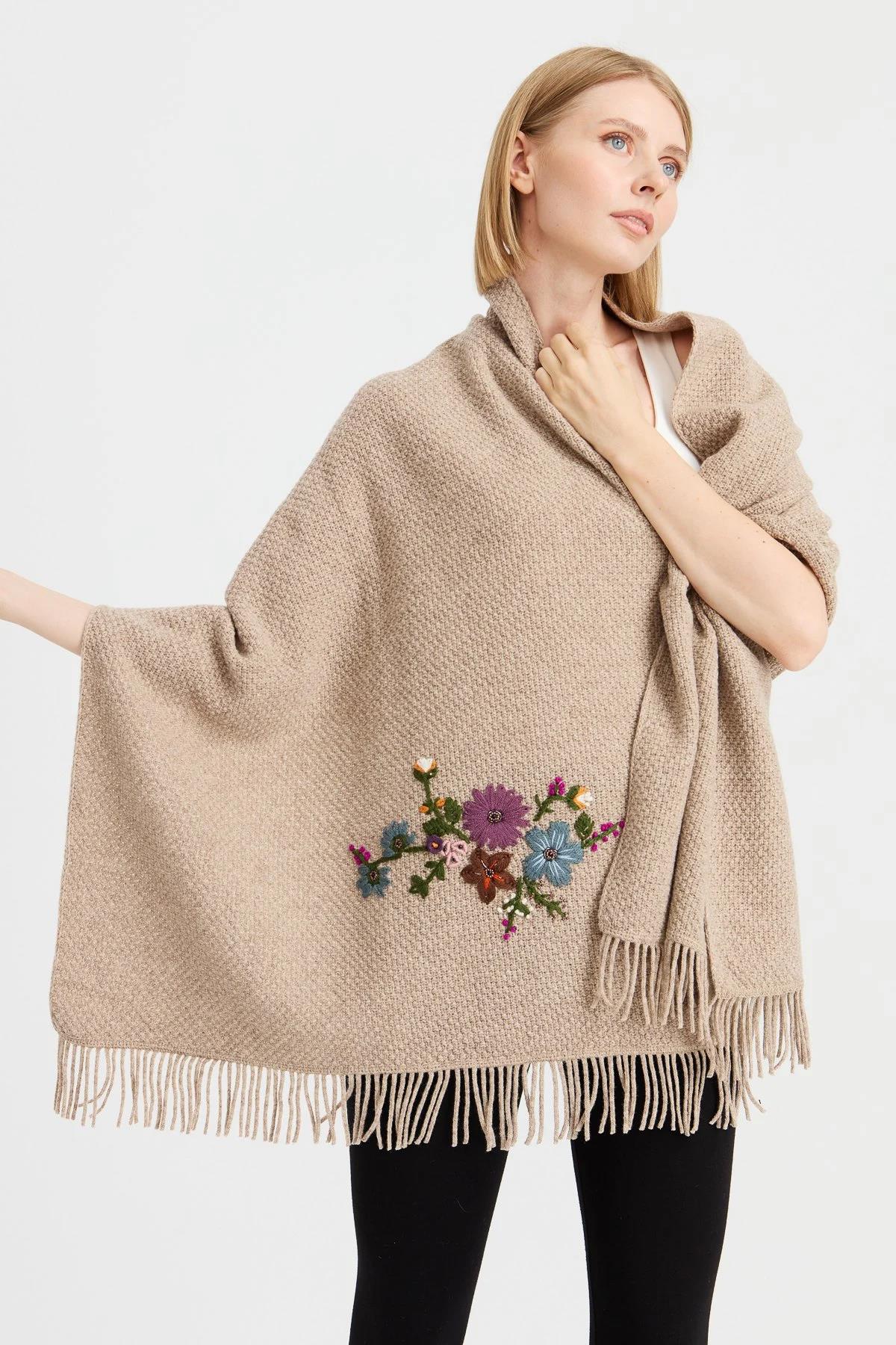 Brass Knit Embroidered Shawl