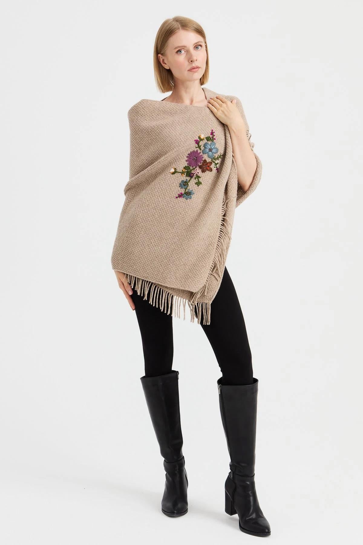 Brass Knit Embroidered Shawl