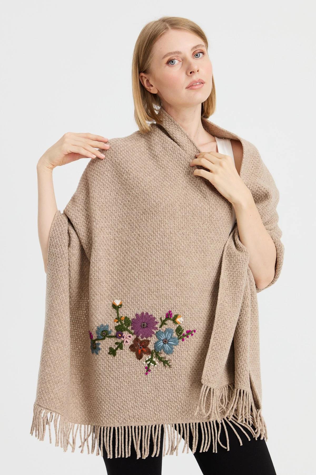 Brass Knit Embroidered Shawl