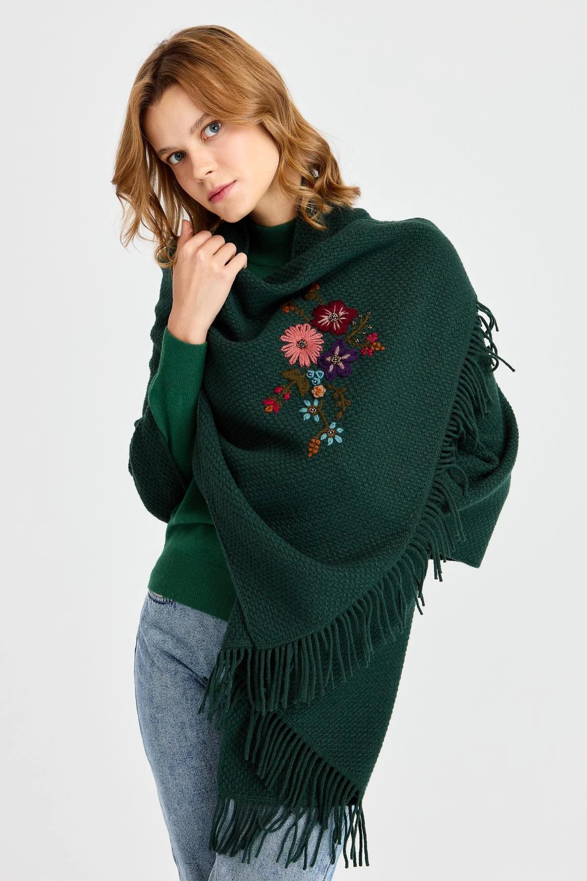 Brass Knit Embroidered Shawl