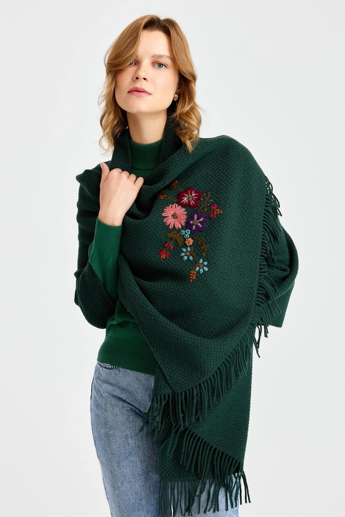 Brass Knit Embroidered Shawl