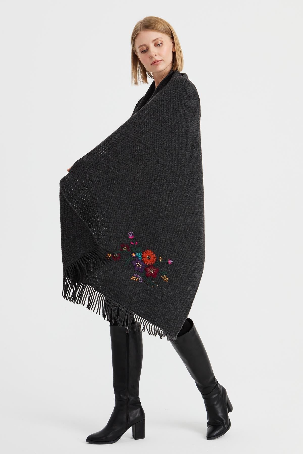 Brass Knit Embroidered Shawl