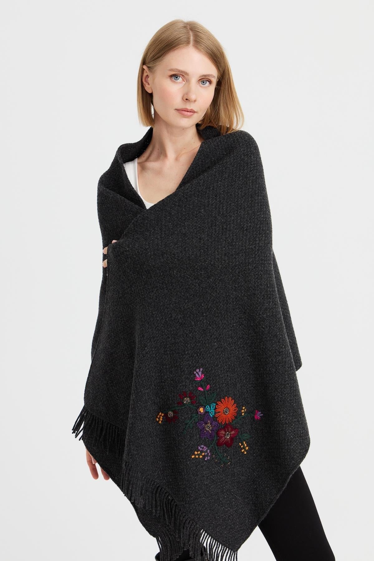 Brass Knit Embroidered Shawl