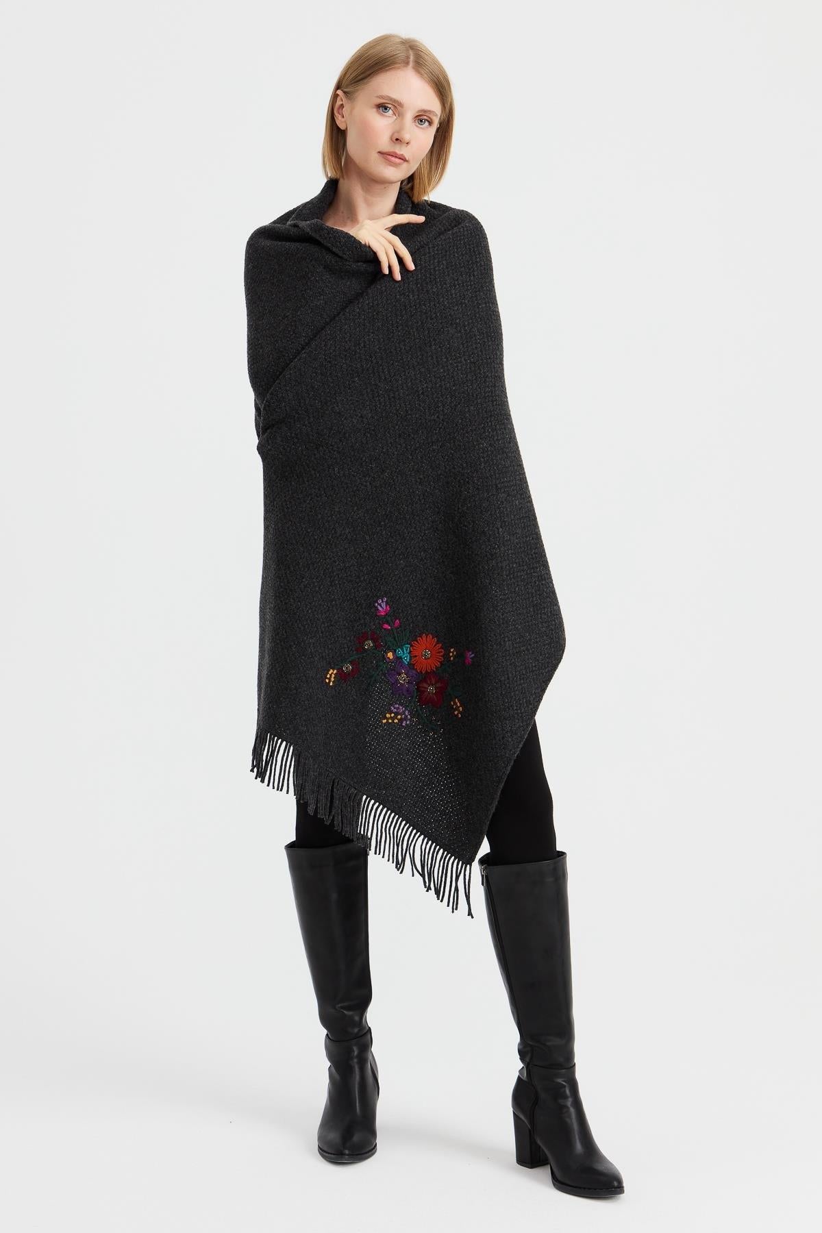 Brass Knit Embroidered Shawl