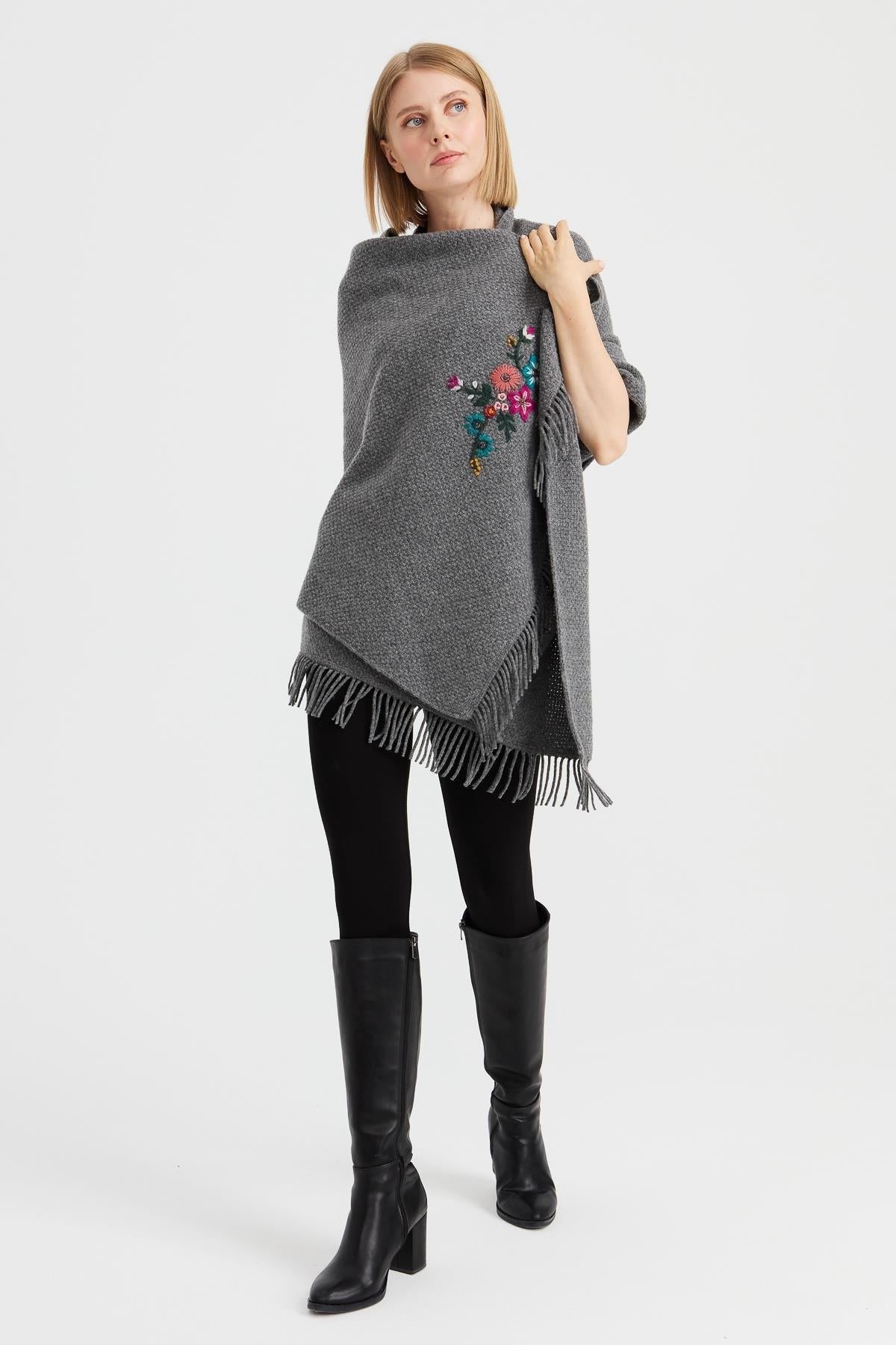 Brass Knit Embroidered Shawl