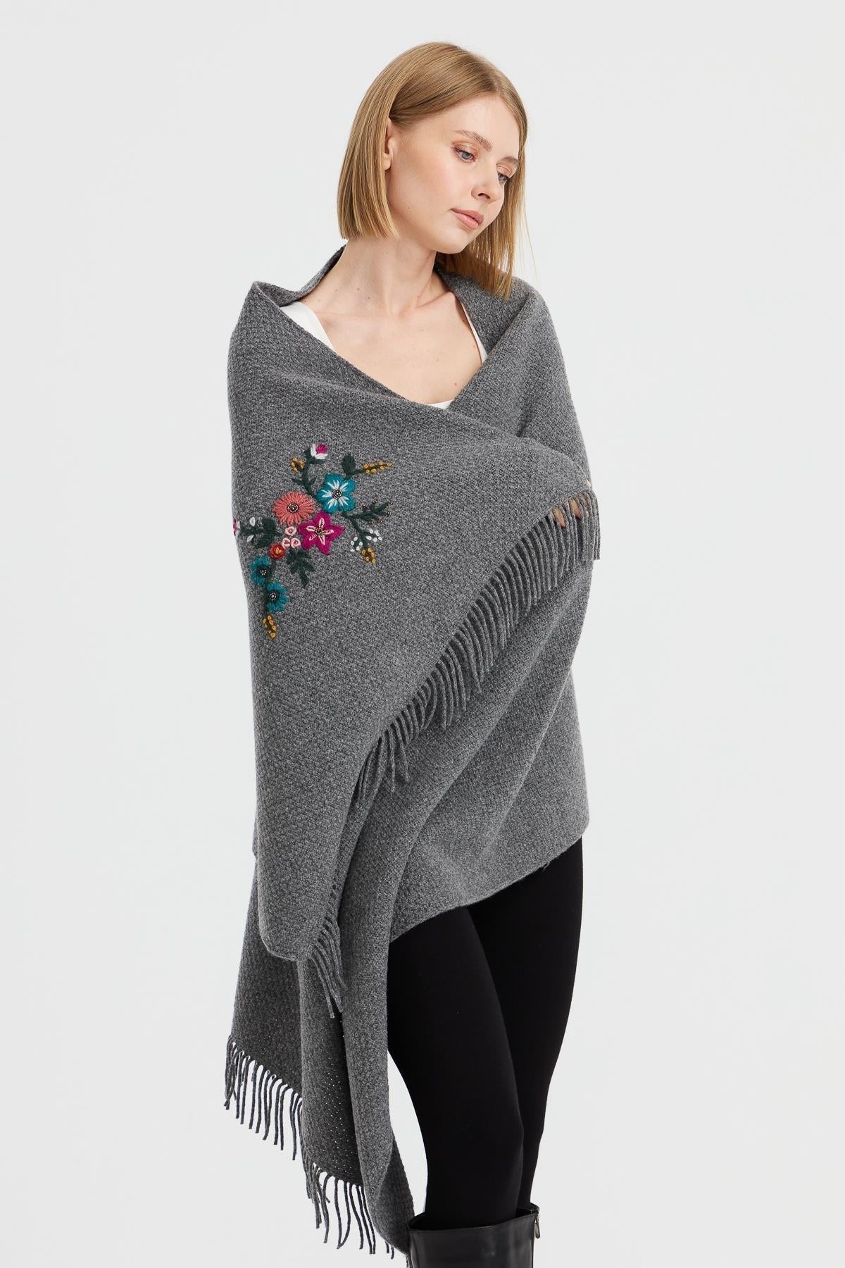 Brass Knit Embroidered Shawl