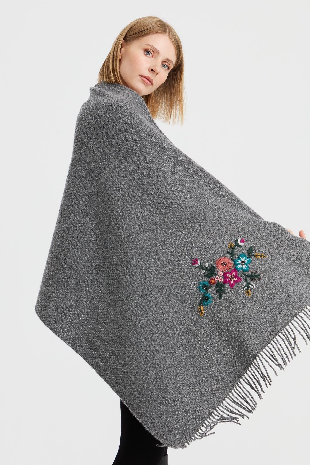 Brass Knit Embroidered Shawl