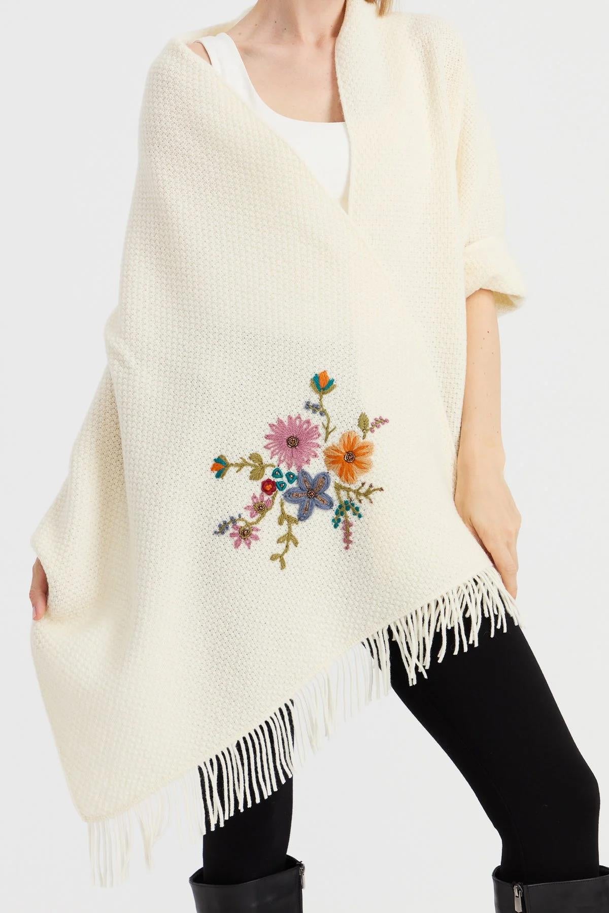 Brass Knit Embroidered Shawl