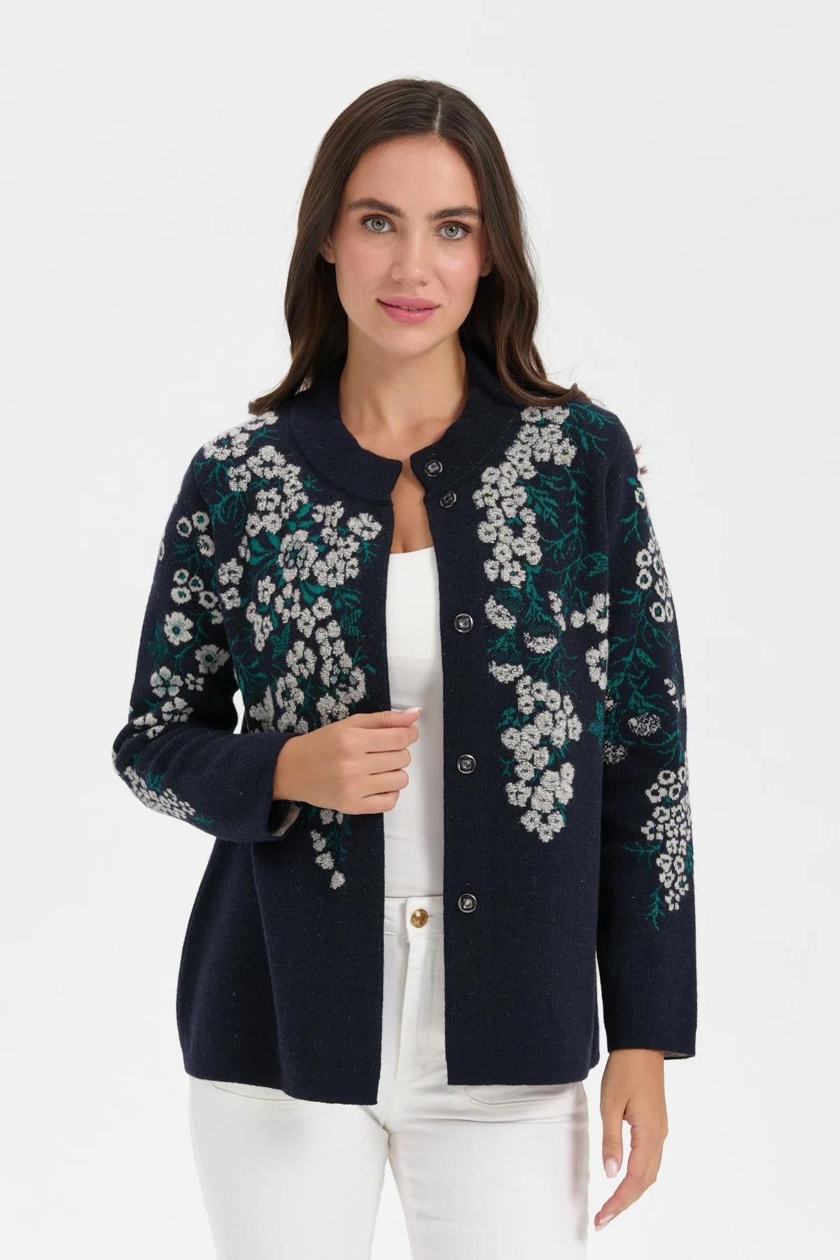 Women's Stand Collar Plaid Floral Wool Jacket