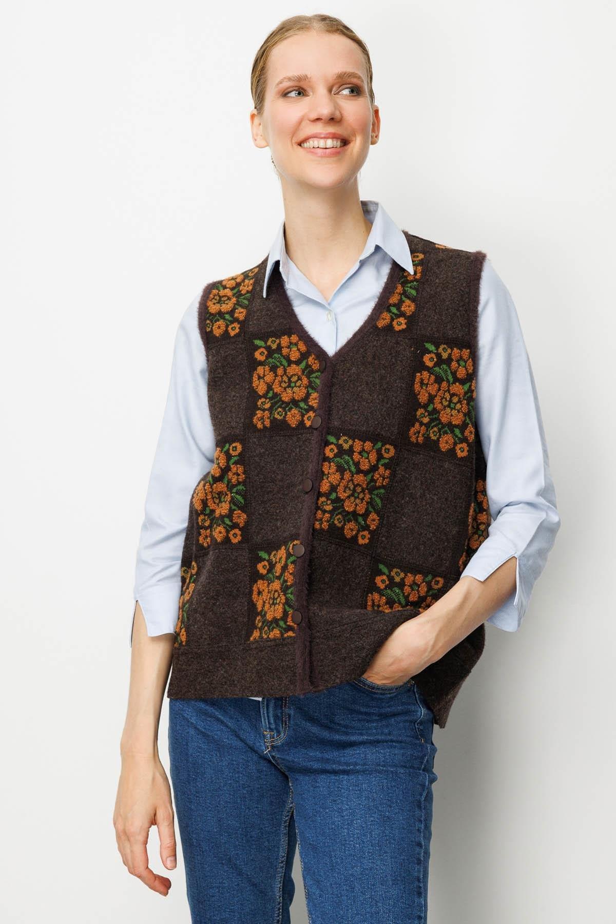 Patchwork Vest with Floral Pattern