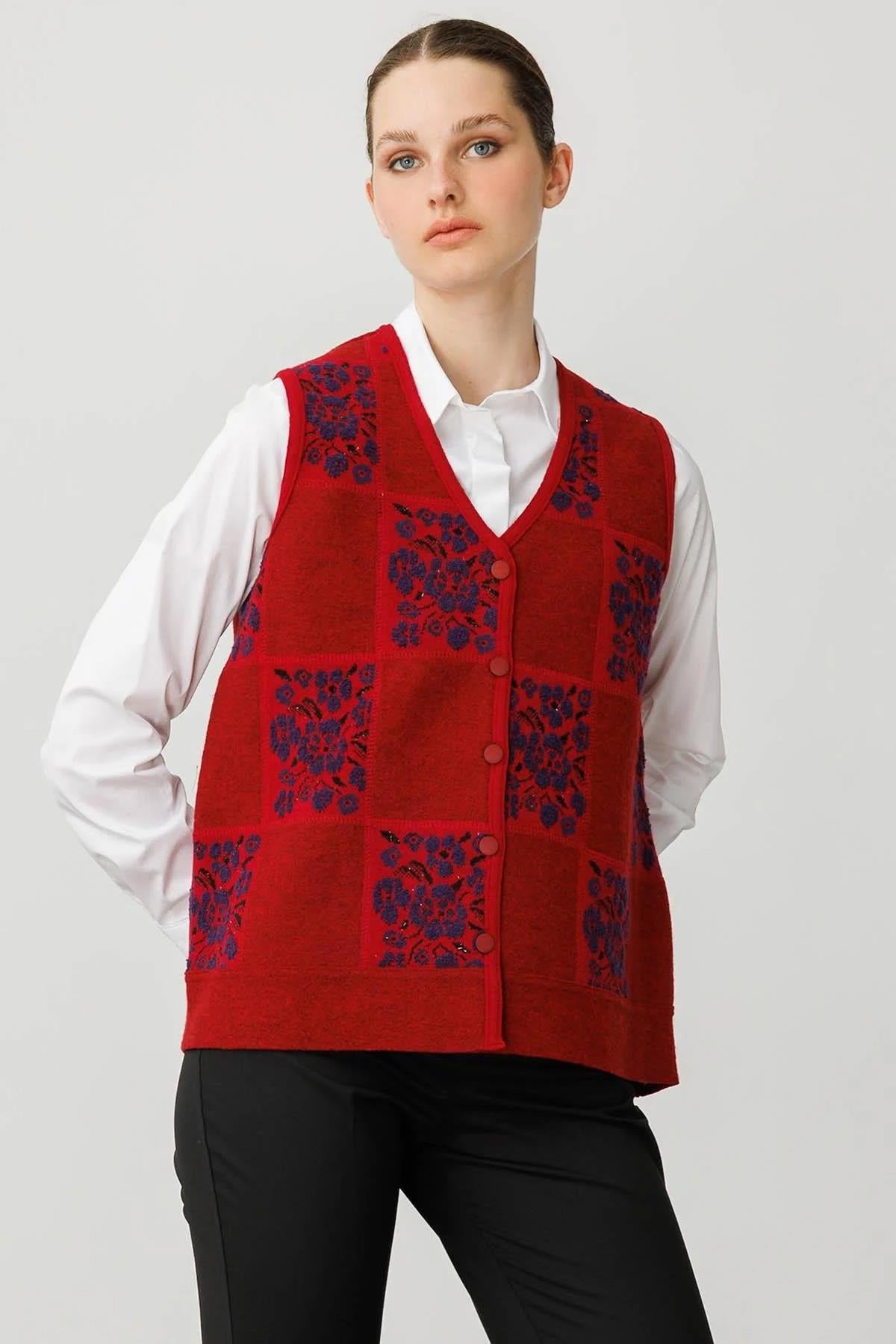 Patchwork Vest with Floral Pattern
