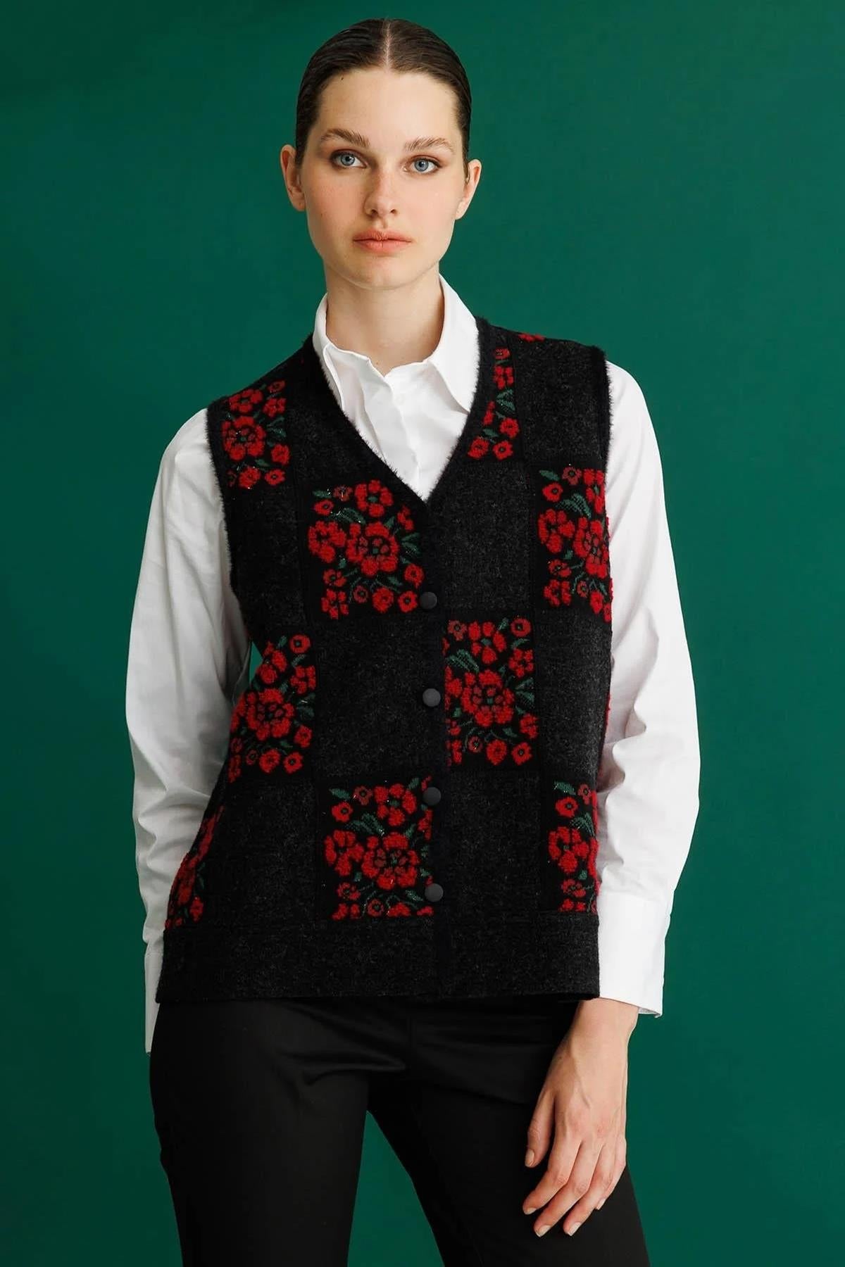 Patchwork Vest with Floral Pattern