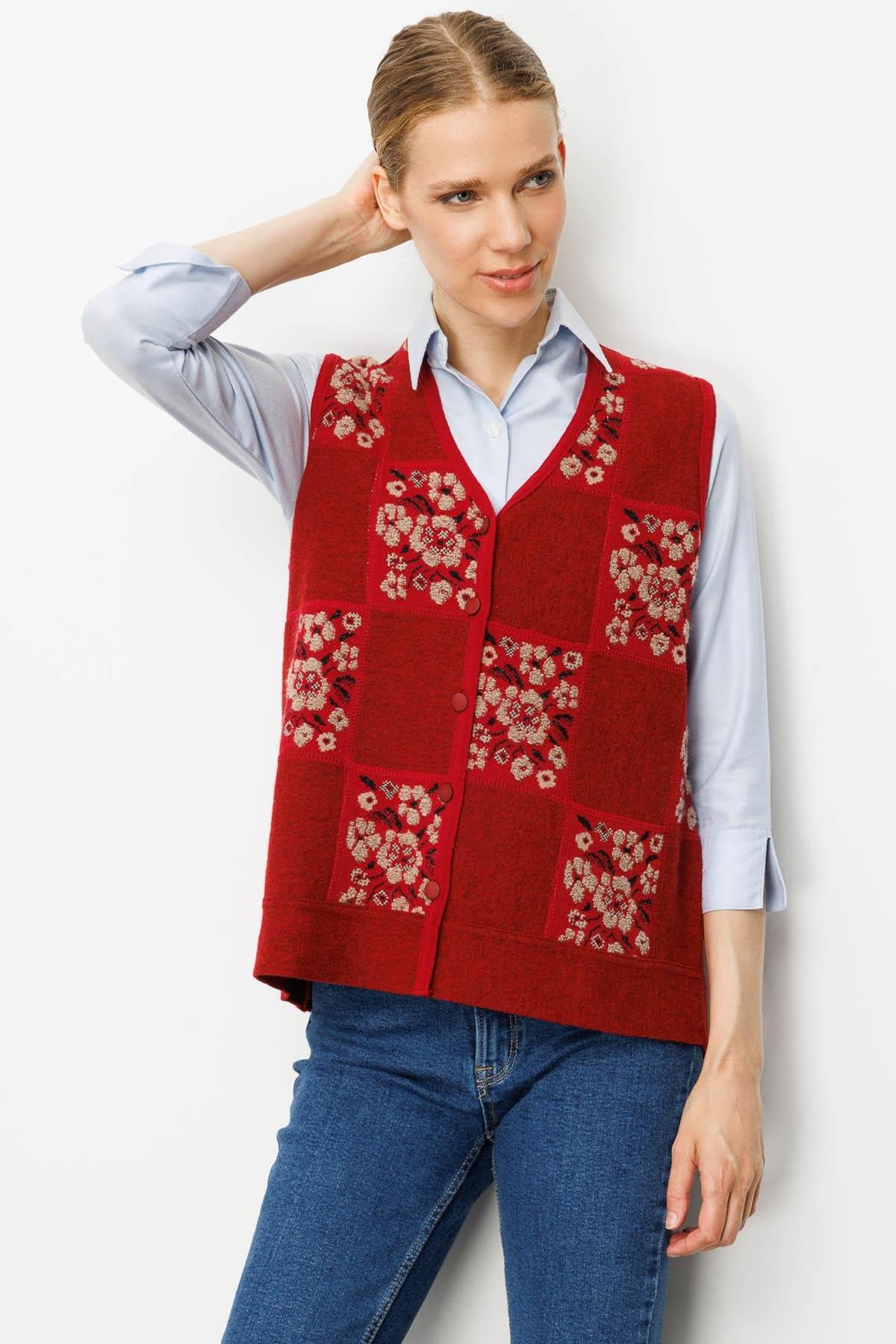 Patchwork Vest with Floral Pattern