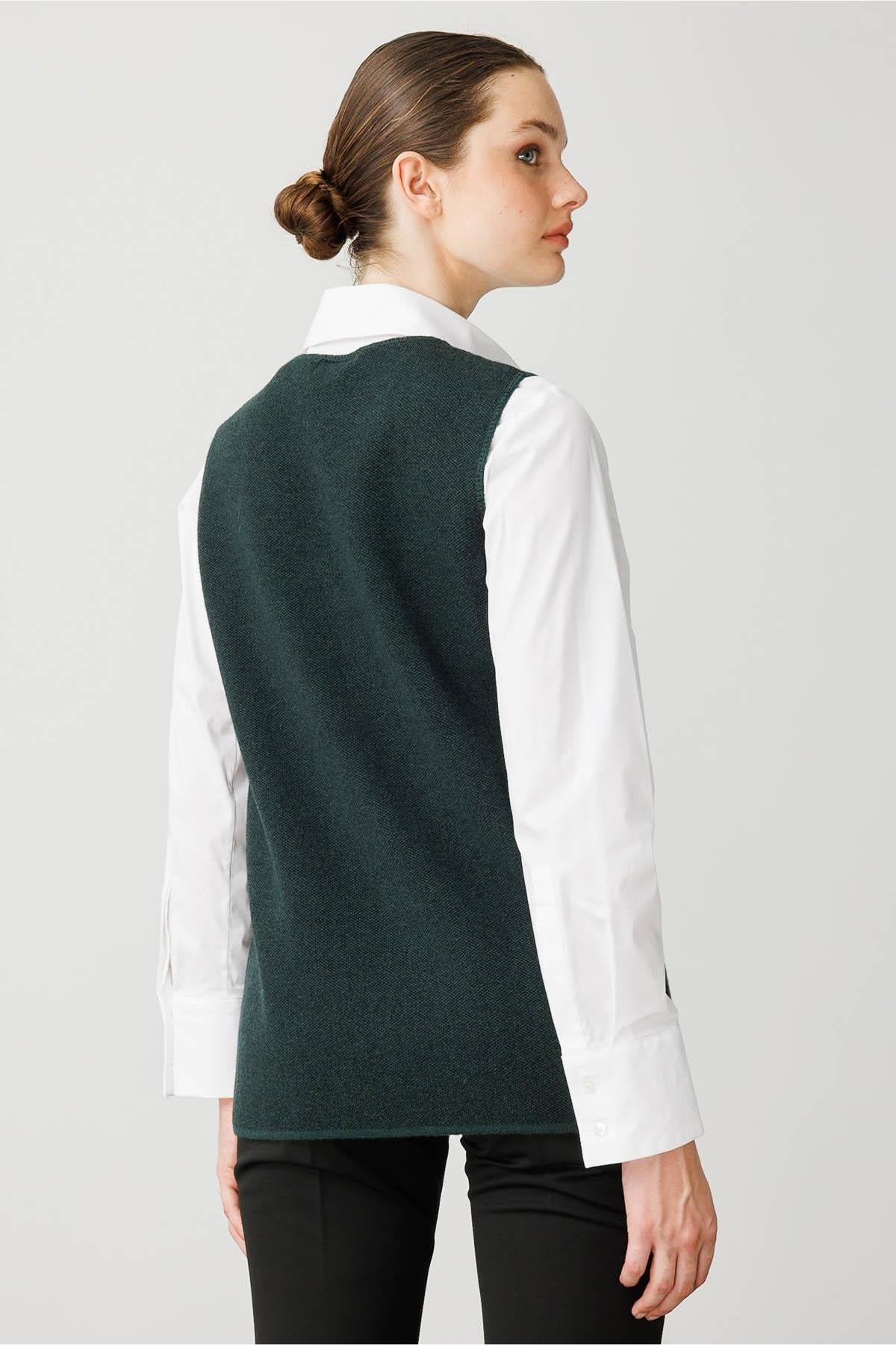 V-Neck Embroidered Zippered Short Vest