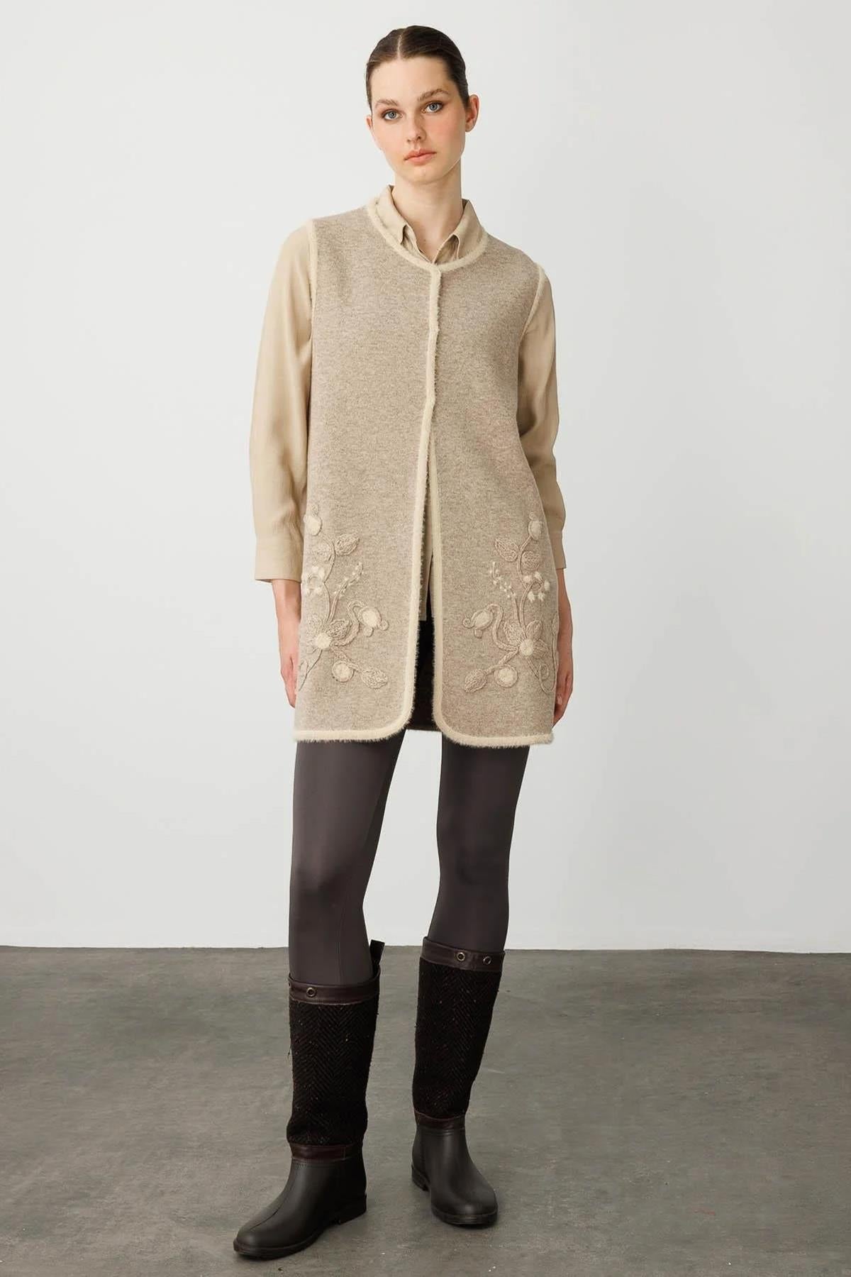 Crew Neck Floral Long Vest