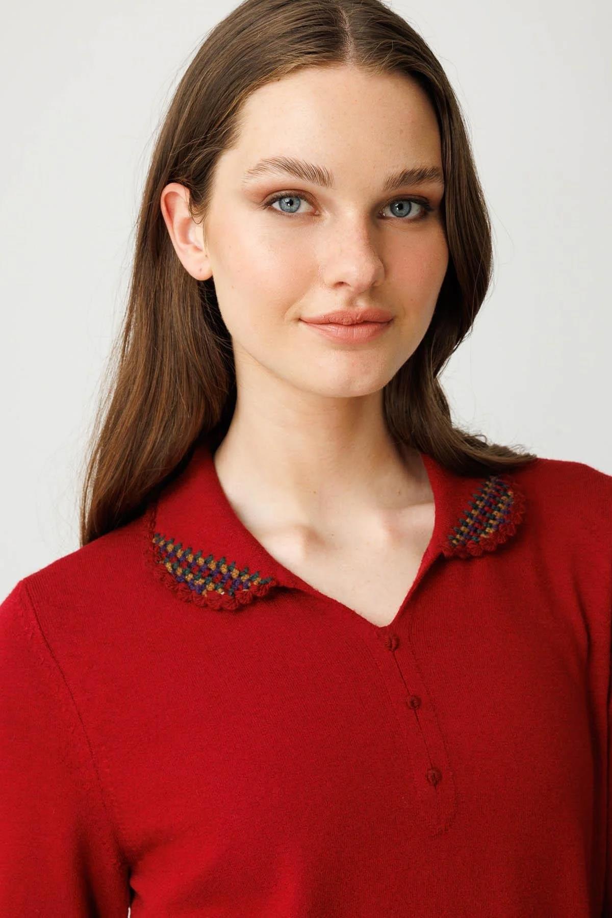Polo Collar Lycra Knitwear Sweater