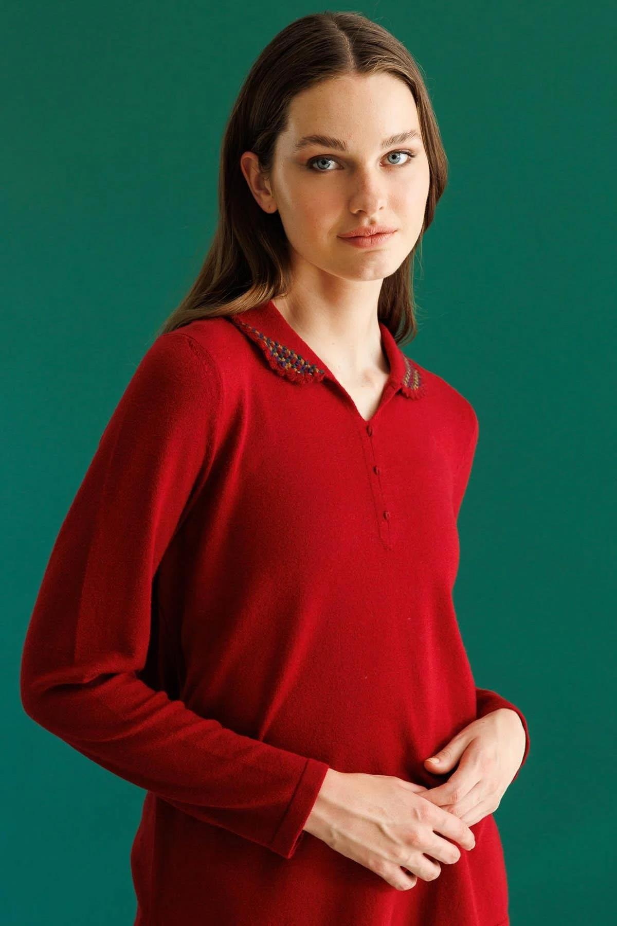 Polo Collar Lycra Knitwear Sweater