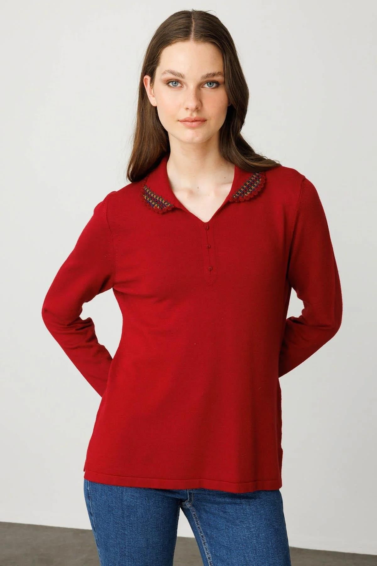 Polo Collar Lycra Knitwear Sweater