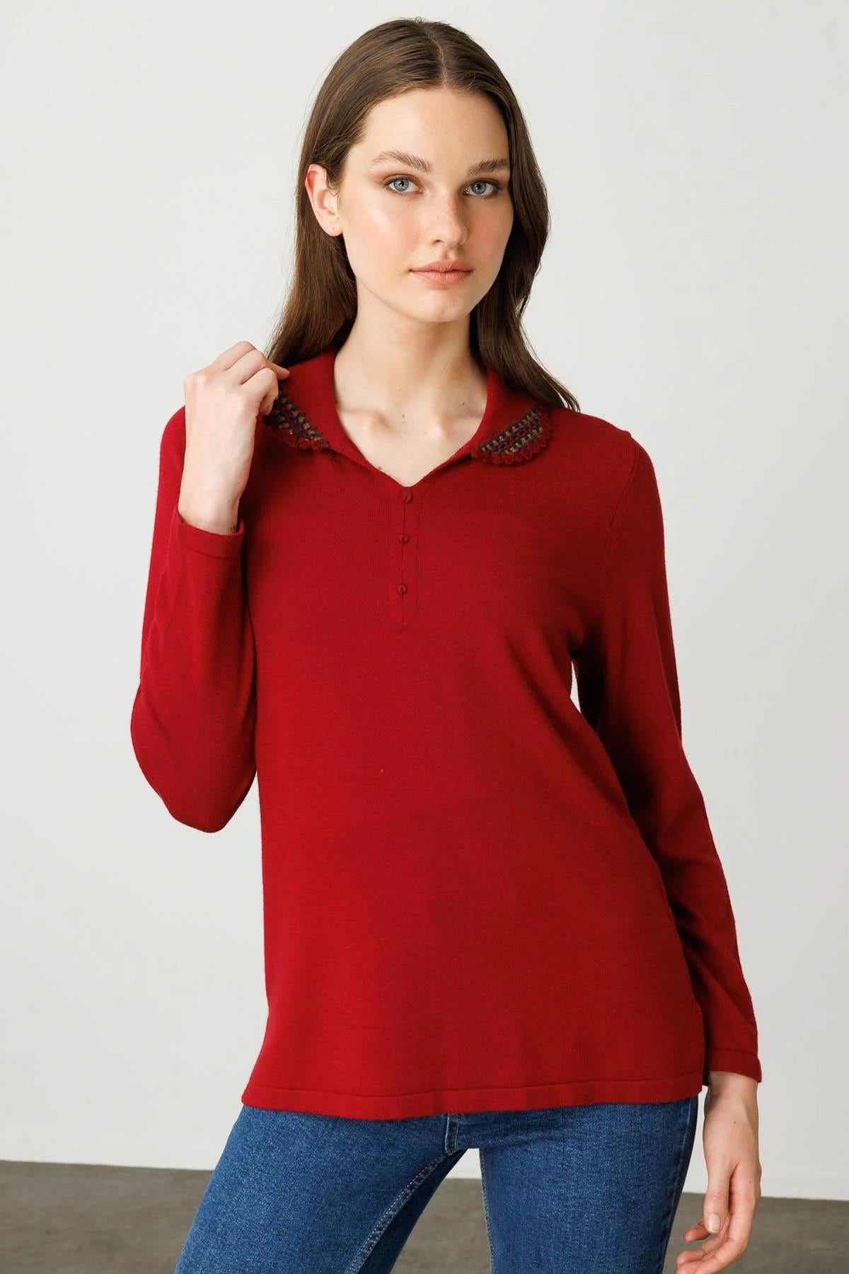 Polo Collar Lycra Knitwear Sweater