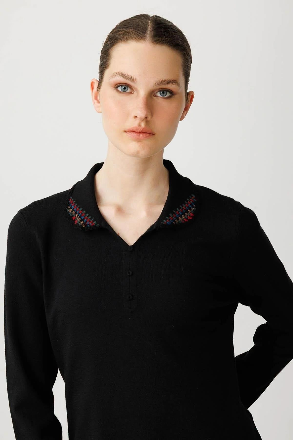 Polo Collar Lycra Knitwear Sweater