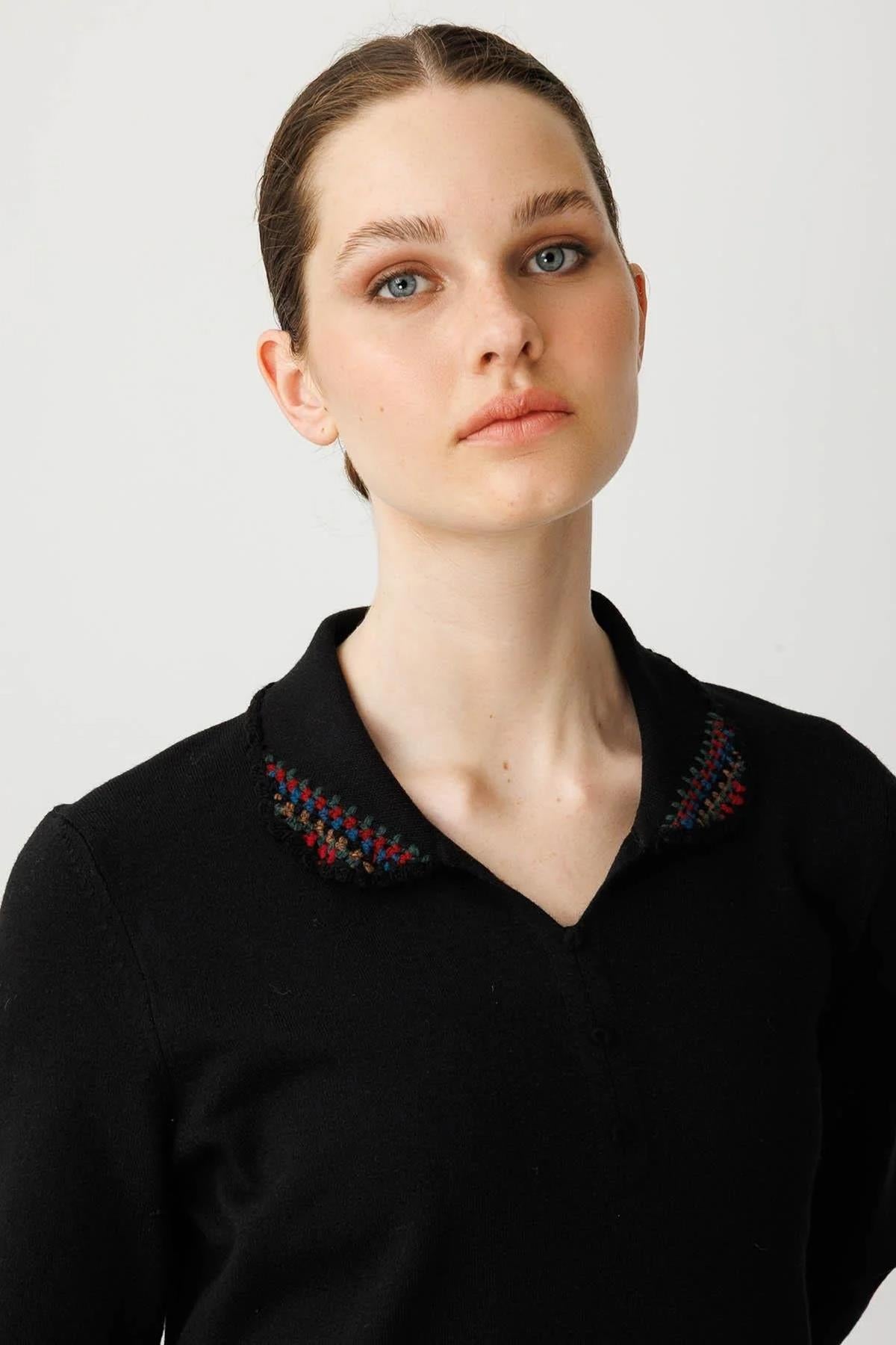 Polo Collar Lycra Knitwear Sweater